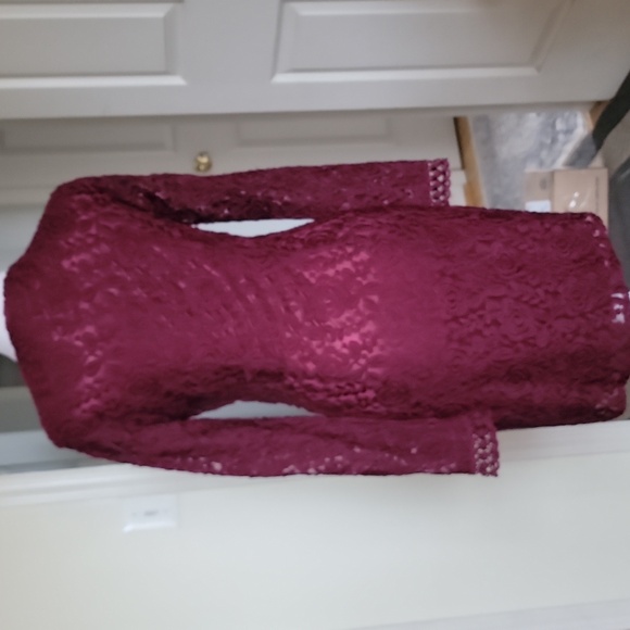Laundry By Shelley Sagal Elegant Lace V-Neck Dress - Burgundy Size 2 - Picture 6 of 11